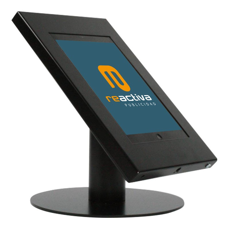 Soporte para tablet de sobremesa metálico en negro. para puntos de información interactiva