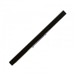 Soporte para tablet de sobremesa metálico en negro, de perfil fino.